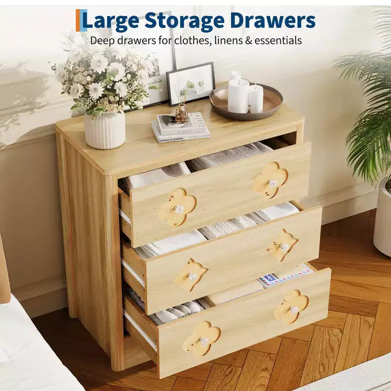 30.4 Bedroom Dresser, Chest of Drawers with 3 Decorative Drawers & Clothes Storage Cabinet, Ideal Drawer Organizer for Bedroom, Closet & Living Room