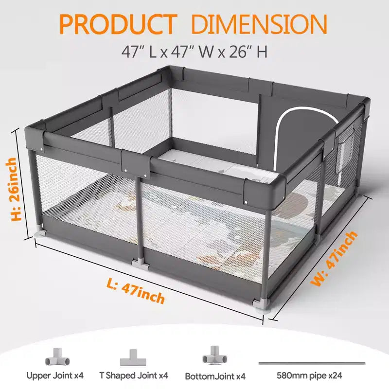 Fodoss Baby Playpen with Mat 47 x 47 In Playpen for Babies and Toddlers, Indoor & Outdoor Activity Center, Safety Baby Fence
