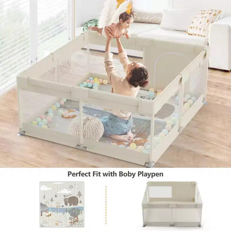 Fodoss Baby Playpen with Mat 47 x 47 In Playpen for Babies and Toddlers, Indoor & Outdoor Activity Center, Safety Baby Fence