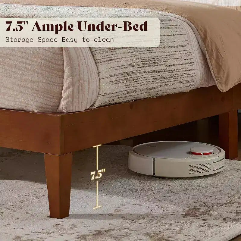 AMERLIFE Solid Pine Wood Platform Bed Frame with 47.2 Headboard, Wood Slats