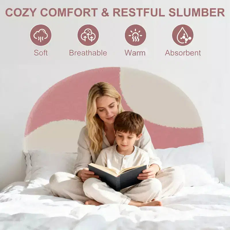 Modern children's bed frame with an arched, plush, upholstered headboard. Quiet design, no need for packaging, easy to assemble.