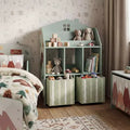 Qaba Kids Bookshelf with Toy Storage, Children's Bookcase with Book Display, Shelves and Fabric Drawers, Toy Organizer for Playroom and Nursery, Green