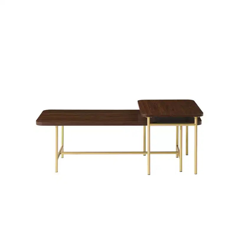 Modern Metal and Wood Rectangle Nesting Coffee Tables