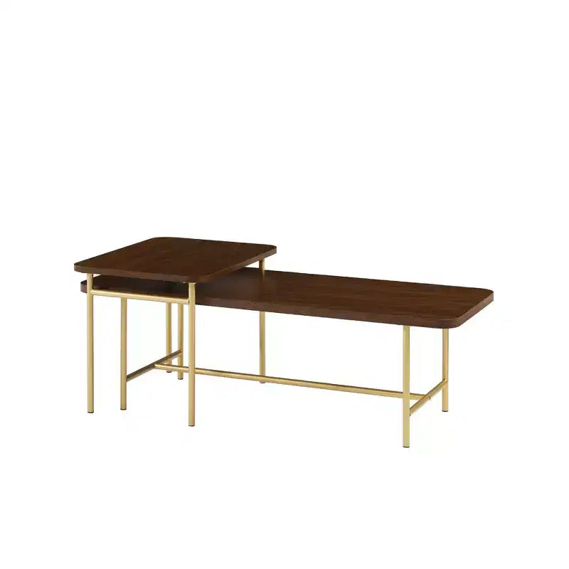 Modern Metal and Wood Rectangle Nesting Coffee Tables
