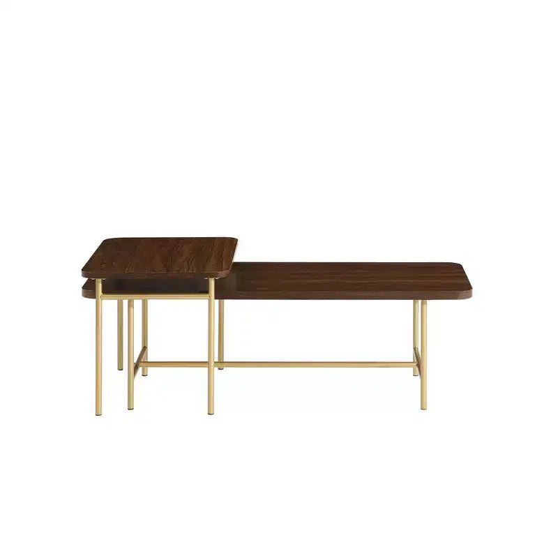 Modern Metal and Wood Rectangle Nesting Coffee Tables