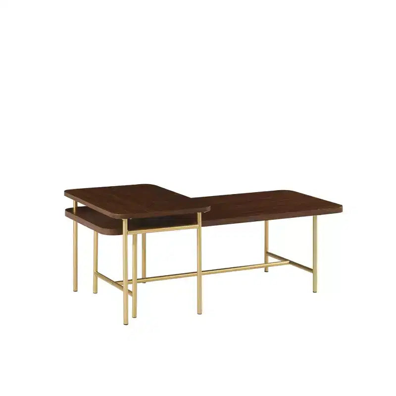 Modern Metal and Wood Rectangle Nesting Coffee Tables
