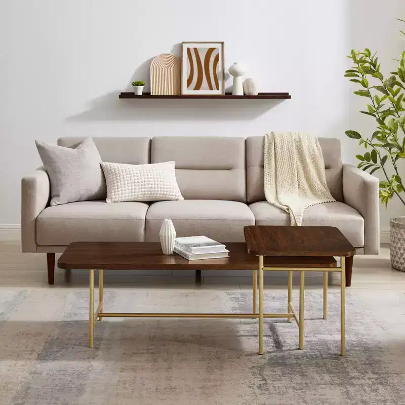 Modern Metal and Wood Rectangle Nesting Coffee Tables