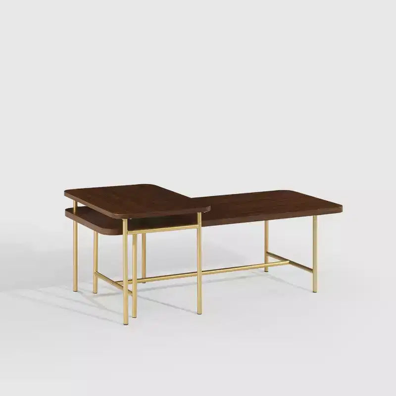 Modern Metal and Wood Rectangle Nesting Coffee Tables
