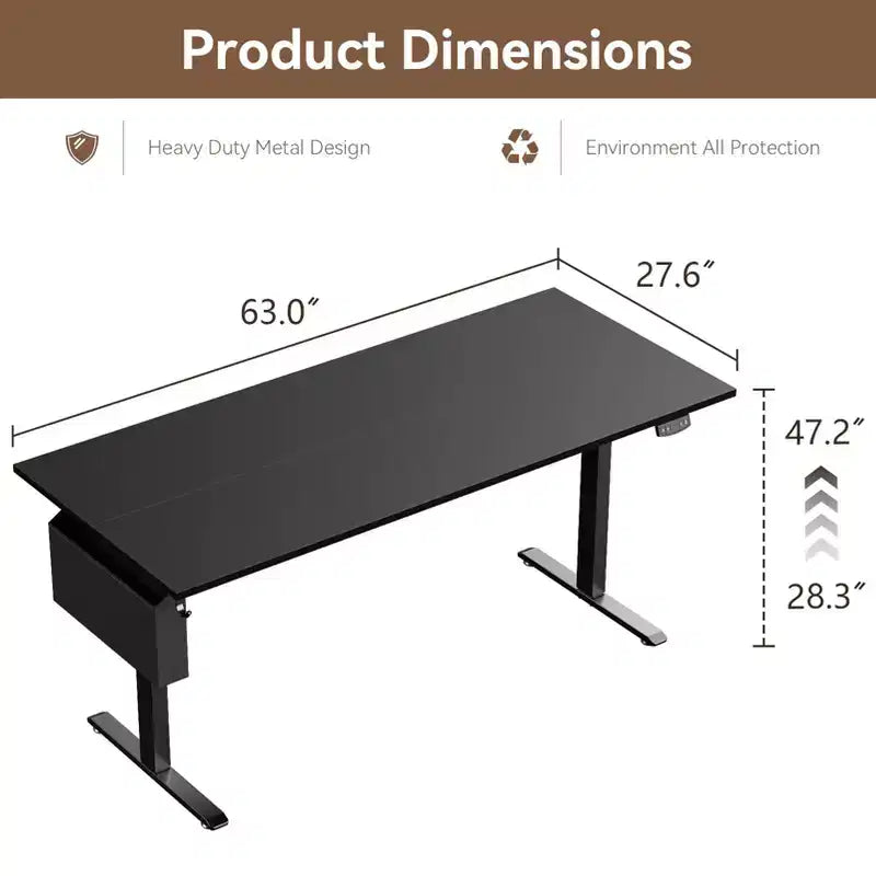 Electric Height Adjustable Standing Desk Sit to Stand Computer Desk with Storage Bag Memory Presets Ergonomic Home Office Workstation 63 Inch Black