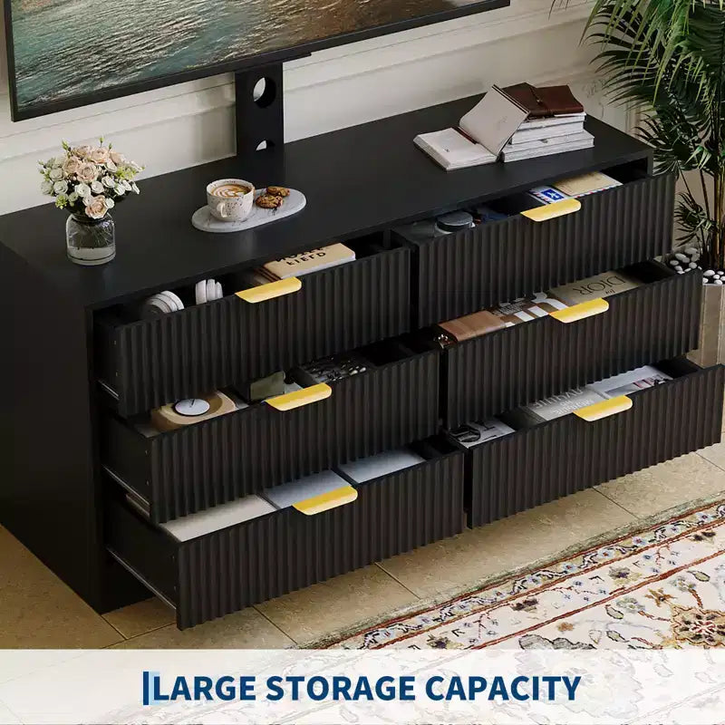 Modern TV Stand with Mount for 3285 Inch TVs, Wood Entertainment Center with 6 Drawers, Media Console Cabinet for Living Room or Bedroom