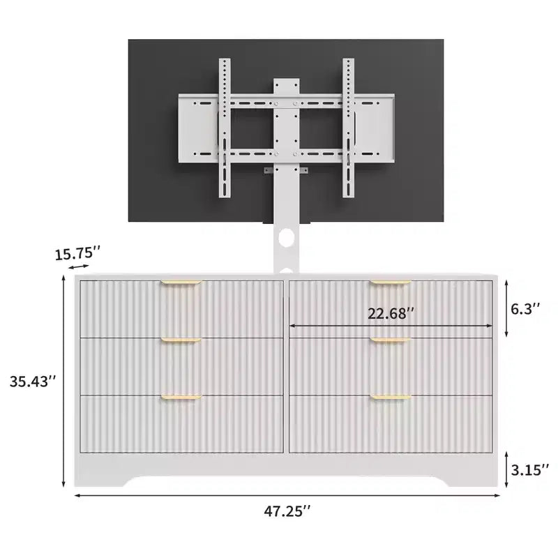 Modern TV Stand with Mount for 3285 Inch TVs, Wood Entertainment Center with 6 Drawers, Media Console Cabinet for Living Room or Bedroom