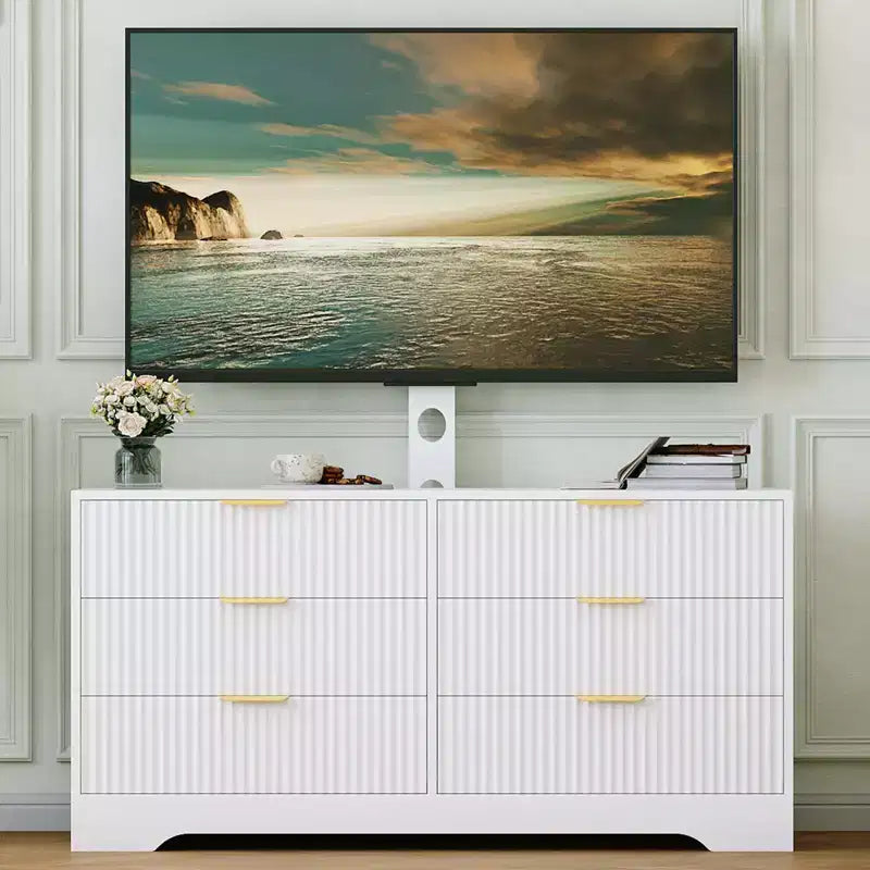 Modern TV Stand with Mount for 3285 Inch TVs, Wood Entertainment Center with 6 Drawers, Media Console Cabinet for Living Room or Bedroom