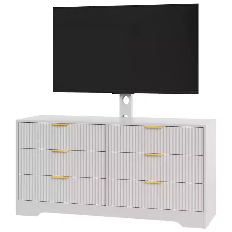 Modern TV Stand with Mount for 3285 Inch TVs, Wood Entertainment Center with 6 Drawers, Media Console Cabinet for Living Room or Bedroom