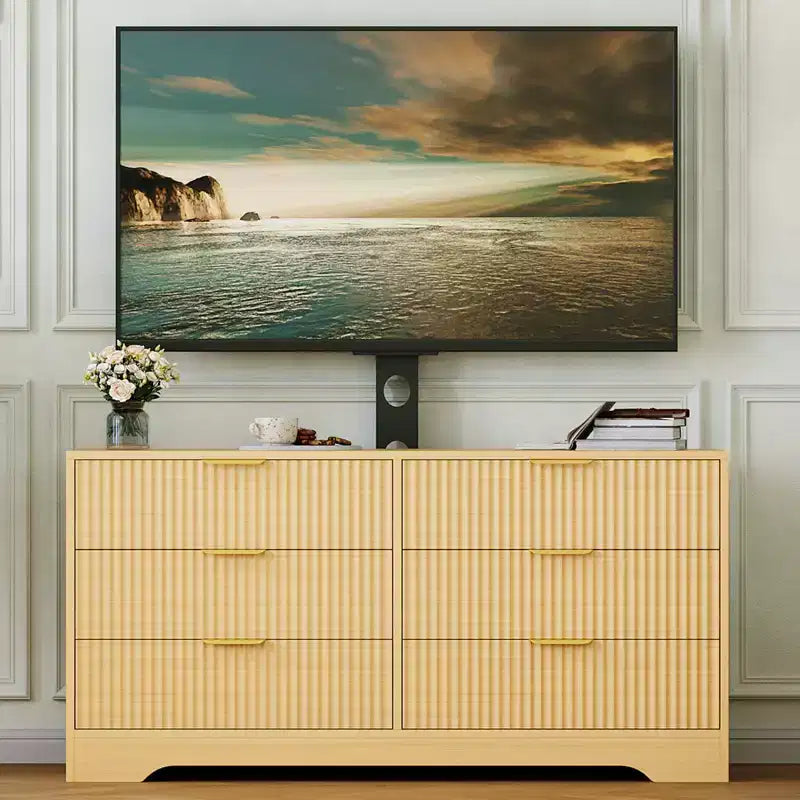 Modern TV Stand with Mount for 3285 Inch TVs, Wood Entertainment Center with 6 Drawers, Media Console Cabinet for Living Room or Bedroom