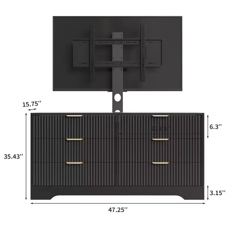 Modern TV Stand with Mount for 3285 Inch TVs, Wood Entertainment Center with 6 Drawers, Media Console Cabinet for Living Room or Bedroom