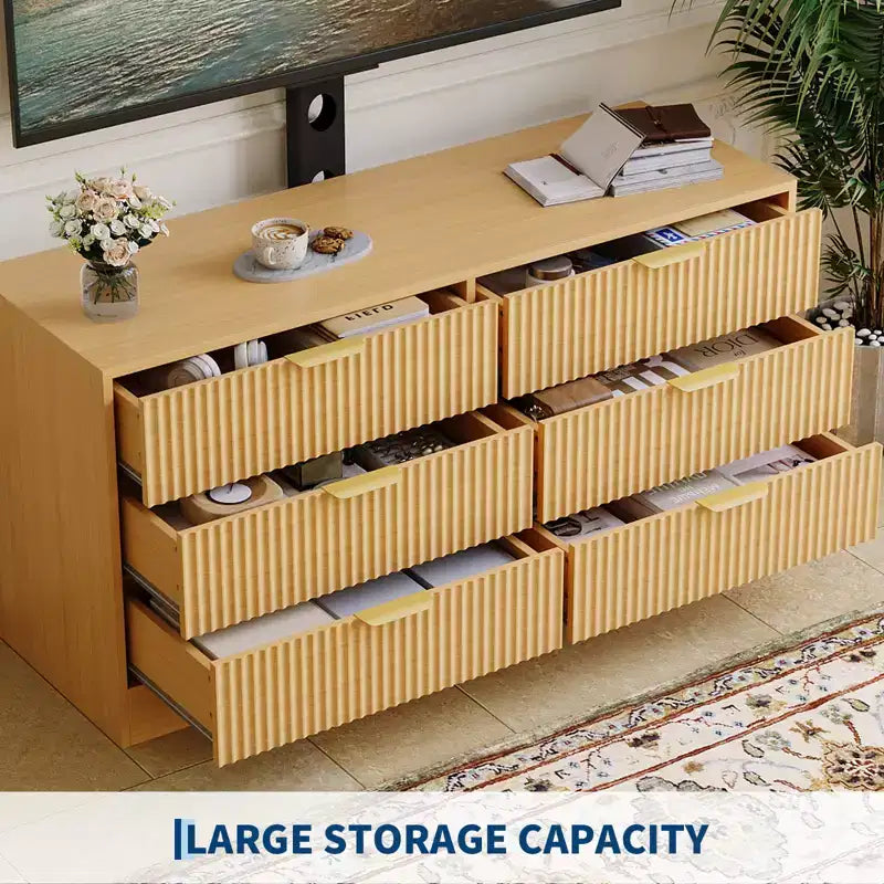 Modern TV Stand with Mount for 3285 Inch TVs, Wood Entertainment Center with 6 Drawers, Media Console Cabinet for Living Room or Bedroom