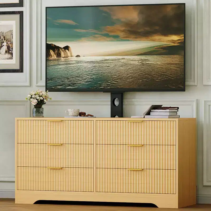 Modern TV Stand with Mount for 3285 Inch TVs, Wood Entertainment Center with 6 Drawers, Media Console Cabinet for Living Room or Bedroom