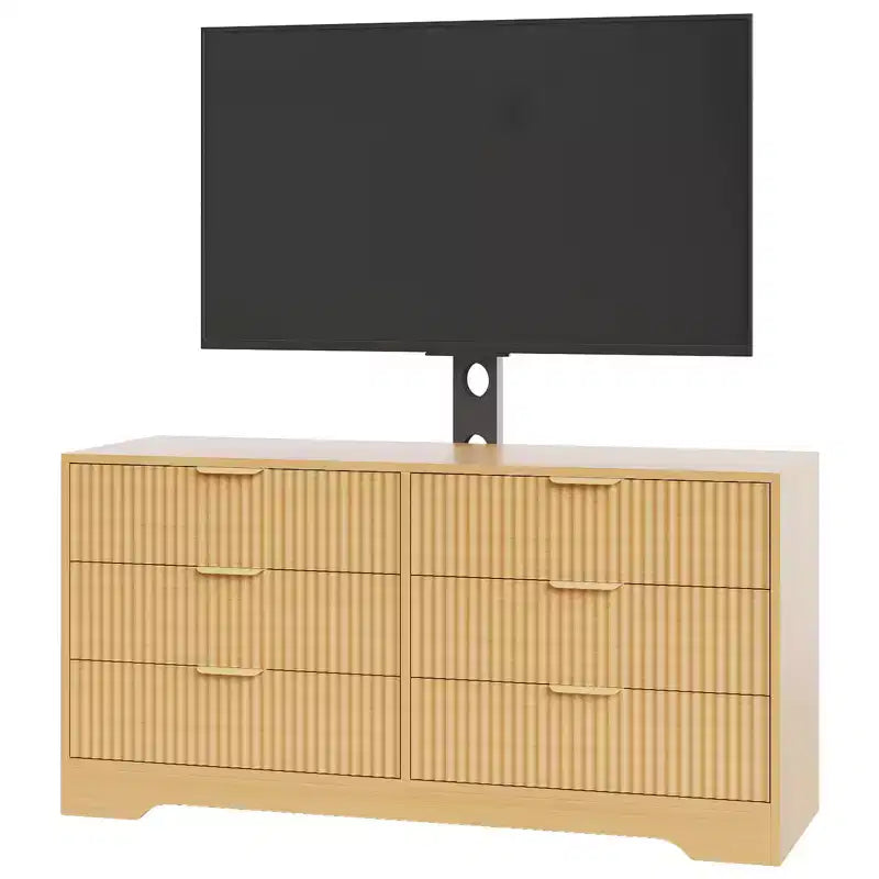 Modern TV Stand with Mount for 3285 Inch TVs, Wood Entertainment Center with 6 Drawers, Media Console Cabinet for Living Room or Bedroom