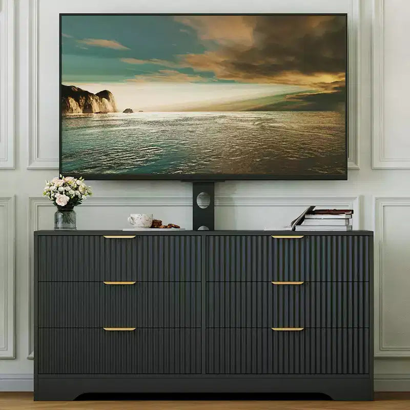 Modern TV Stand with Mount for 3285 Inch TVs, Wood Entertainment Center with 6 Drawers, Media Console Cabinet for Living Room or Bedroom