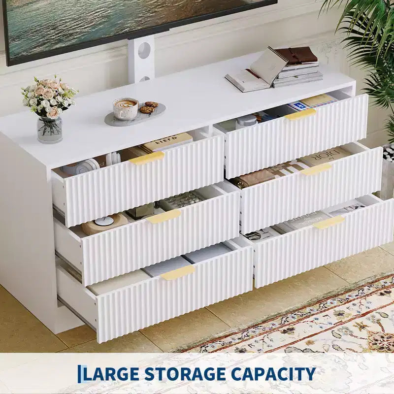 Modern TV Stand with Mount for 3285 Inch TVs, Wood Entertainment Center with 6 Drawers, Media Console Cabinet for Living Room or Bedroom