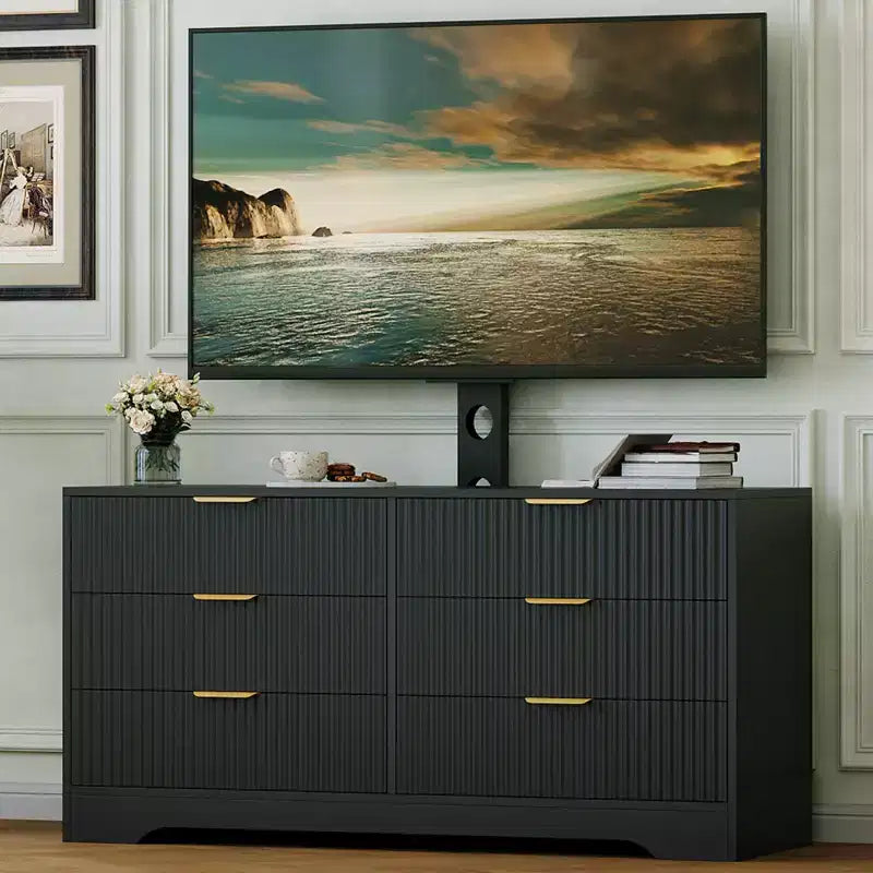 Modern TV Stand with Mount for 3285 Inch TVs, Wood Entertainment Center with 6 Drawers, Media Console Cabinet for Living Room or Bedroom