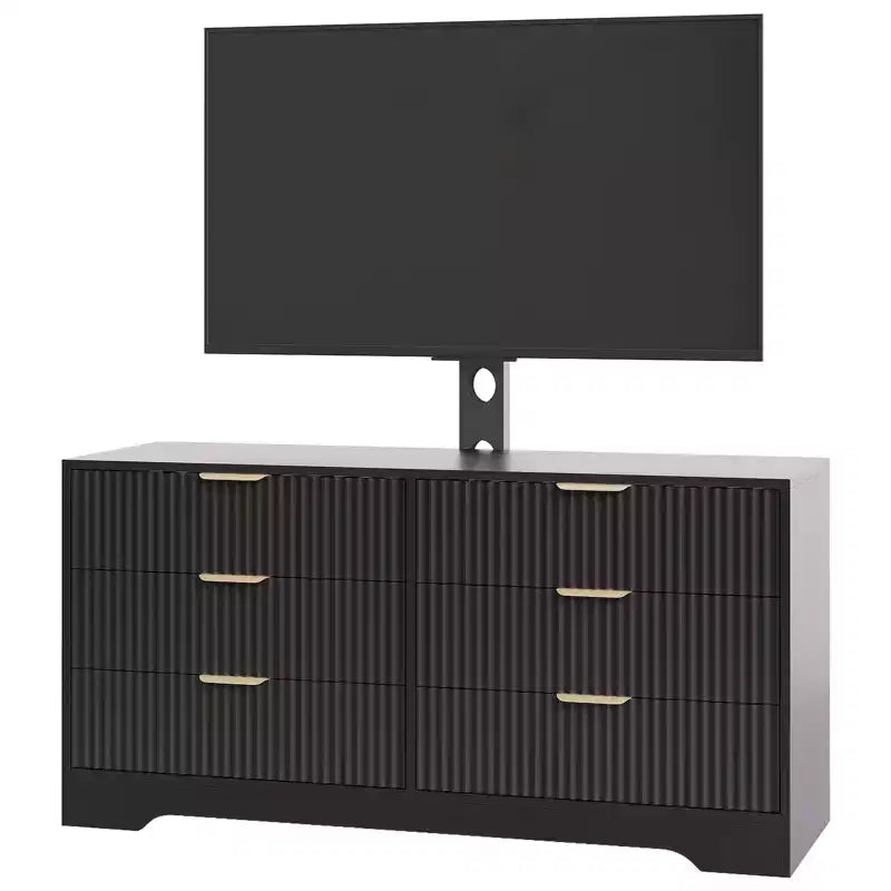 Modern TV Stand with Mount for 3285 Inch TVs, Wood Entertainment Center with 6 Drawers, Media Console Cabinet for Living Room or Bedroom