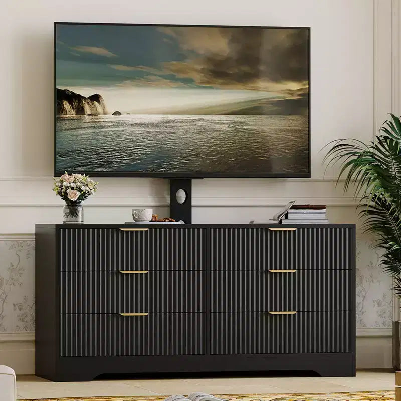 Modern TV Stand with Mount for 3285 Inch TVs, Wood Entertainment Center with 6 Drawers, Media Console Cabinet for Living Room or Bedroom