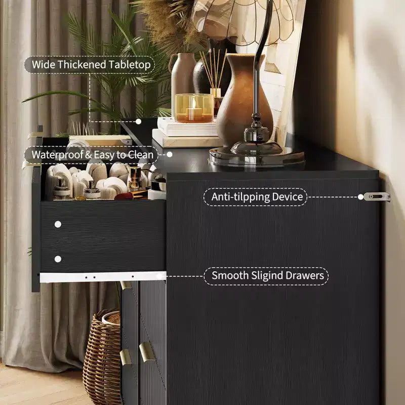 Modern 8-Drawer Fluted Dresser with Metal Handles - 55 Inch Wide TV Stand & Storage Chest, Wooden Media Console for Bedroom, Living Room, Hallway