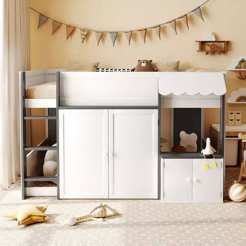 GDFStudio Nguyen Loft House Bed with Playhouse & Storage, Full Size