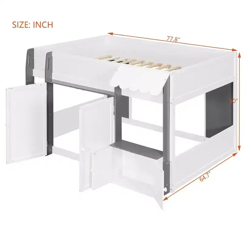 GDFStudio Nguyen Loft House Bed with Playhouse & Storage, Full Size