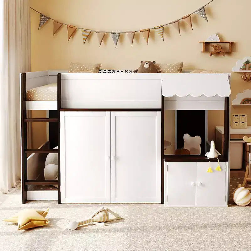 GDFStudio Nguyen Loft House Bed with Playhouse & Storage, Full Size