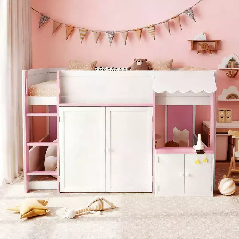 GDFStudio Nguyen Loft House Bed with Playhouse & Storage, Full Size