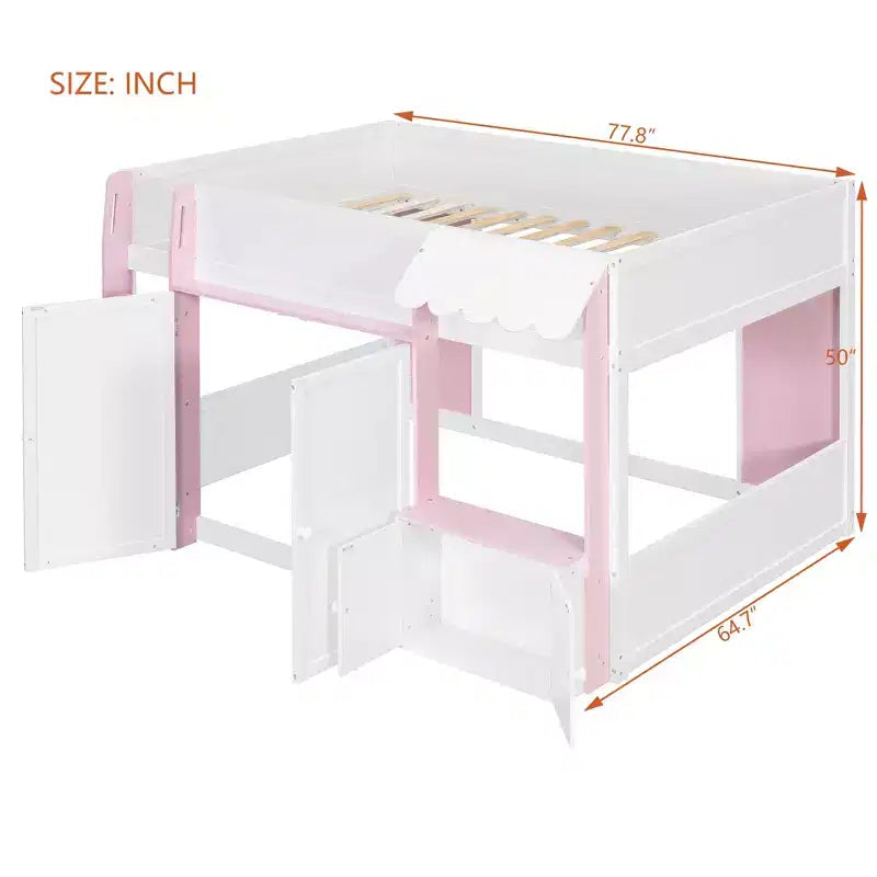 GDFStudio Nguyen Loft House Bed with Playhouse & Storage, Full Size
