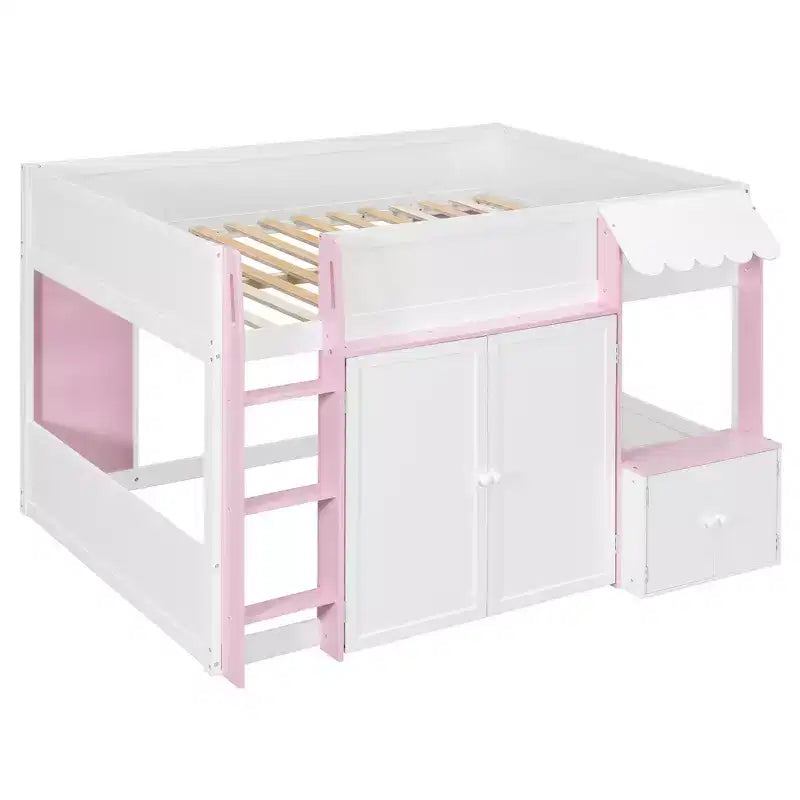 GDFStudio Nguyen Loft House Bed with Playhouse & Storage, Full Size