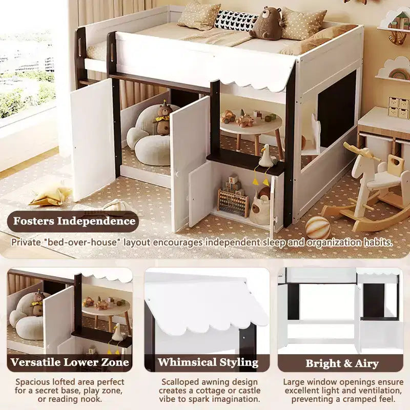 GDFStudio Nguyen Loft House Bed with Playhouse & Storage, Full Size