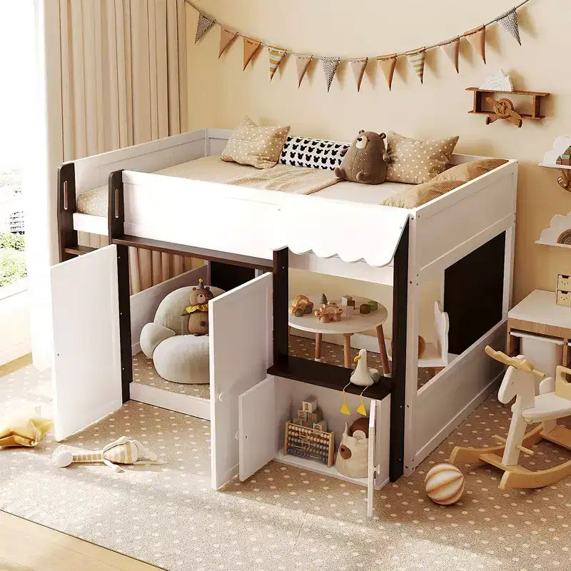 GDFStudio Nguyen Loft House Bed with Playhouse & Storage, Full Size