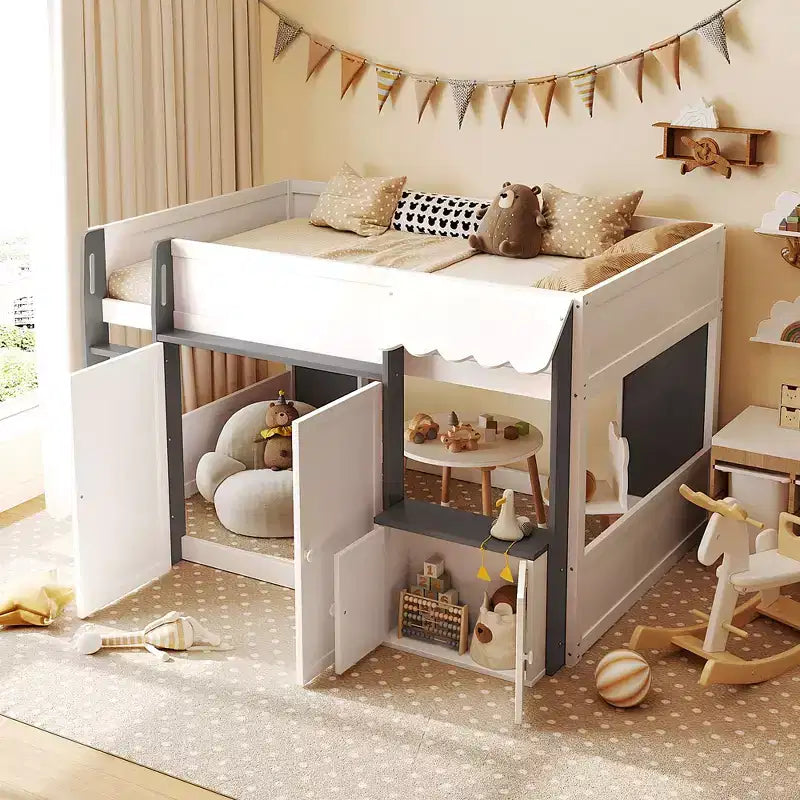 GDFStudio Nguyen Loft House Bed with Playhouse & Storage, Full Size