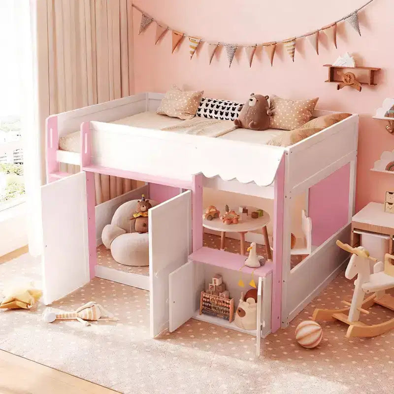 GDFStudio Nguyen Loft House Bed with Playhouse & Storage, Full Size