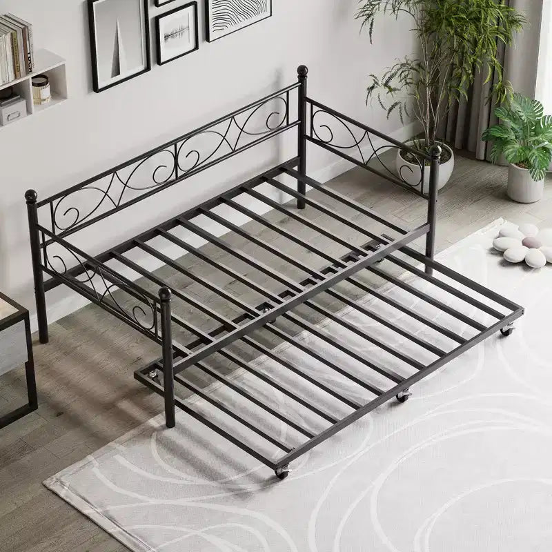 Heavy Duty Twin Size Metal Bed Frame with Headboard, Steel Slat Platform Bedframe, Space-Saving Design for Bedroom, Guest Room and Living Room