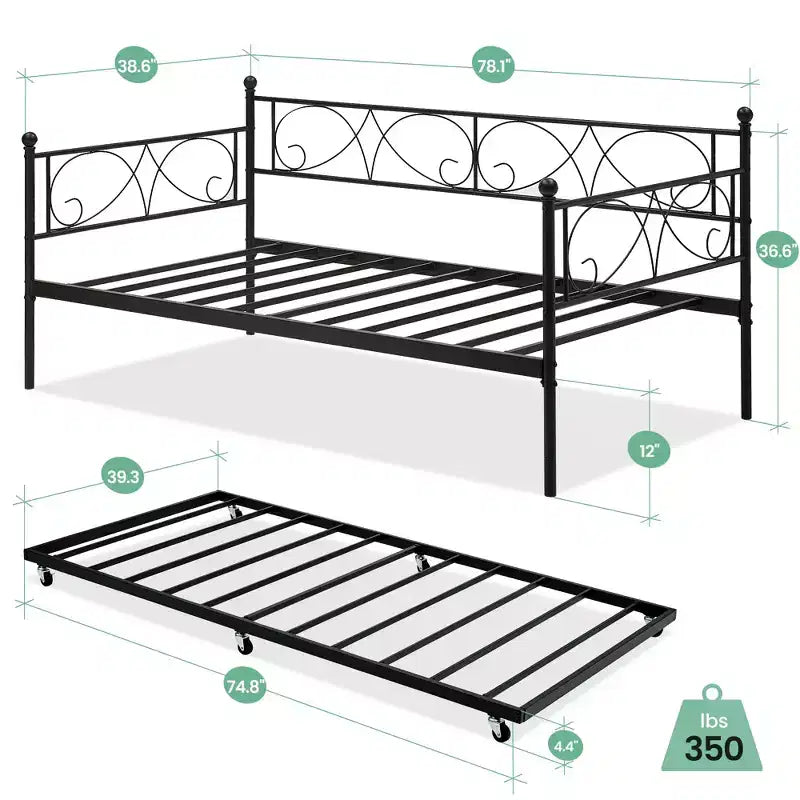 Heavy Duty Twin Size Metal Bed Frame with Headboard, Steel Slat Platform Bedframe, Space-Saving Design for Bedroom, Guest Room and Living Room