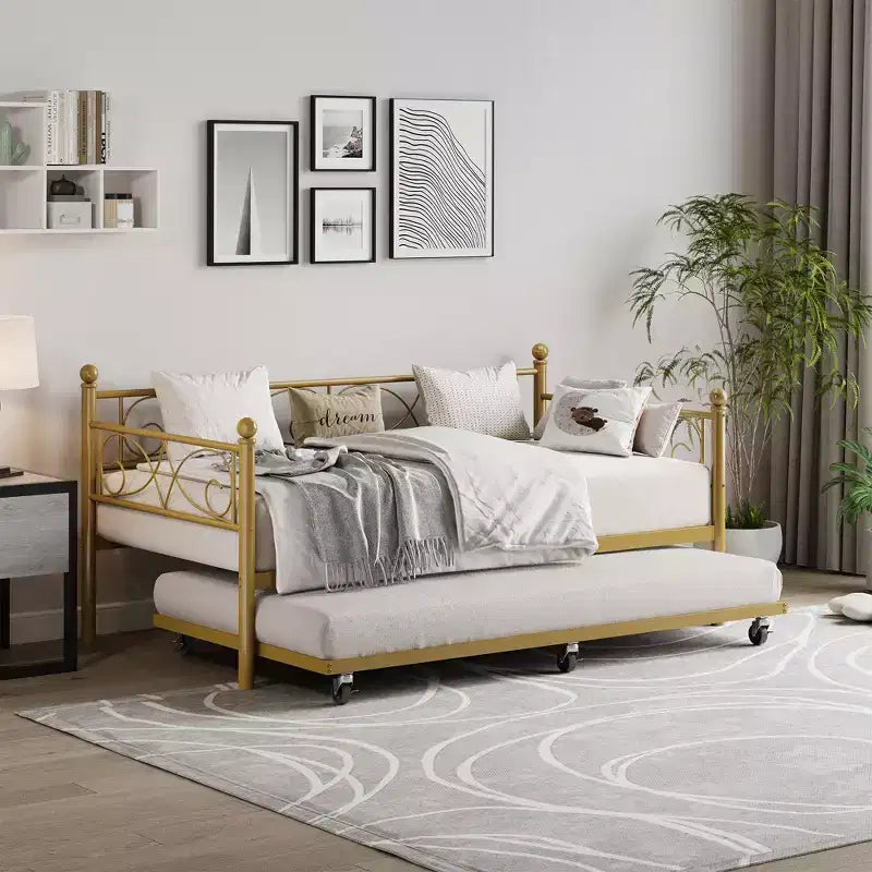 Heavy Duty Twin Size Metal Bed Frame with Headboard, Steel Slat Platform Bedframe, Space-Saving Design for Bedroom, Guest Room and Living Room