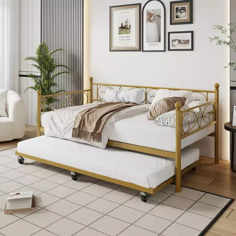 Heavy Duty Twin Size Metal Bed Frame with Headboard, Steel Slat Platform Bedframe, Space-Saving Design for Bedroom, Guest Room and Living Room