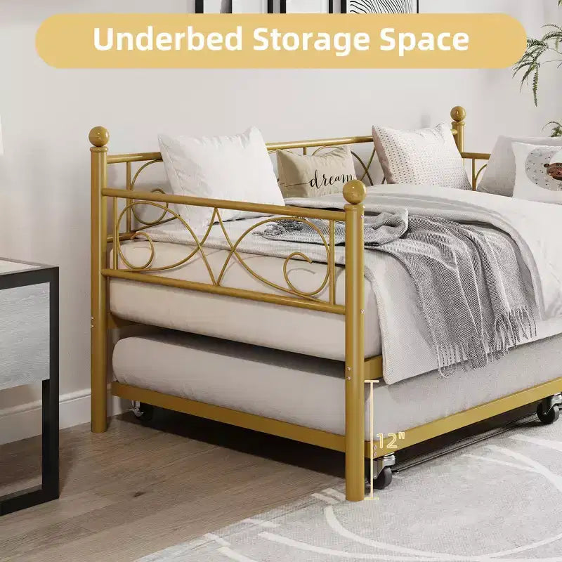 Heavy Duty Twin Size Metal Bed Frame with Headboard, Steel Slat Platform Bedframe, Space-Saving Design for Bedroom, Guest Room and Living Room