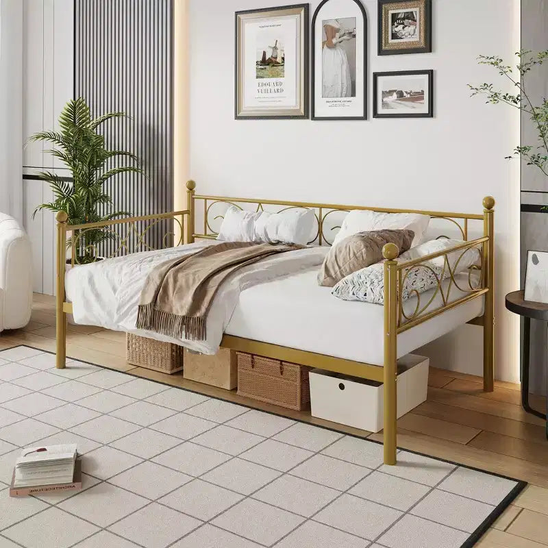 Heavy Duty Twin Size Metal Bed Frame with Headboard, Steel Slat Platform Bedframe, Space-Saving Design for Bedroom, Guest Room and Living Room