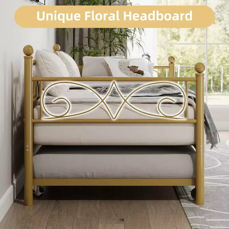 Heavy Duty Twin Size Metal Bed Frame with Headboard, Steel Slat Platform Bedframe, Space-Saving Design for Bedroom, Guest Room and Living Room
