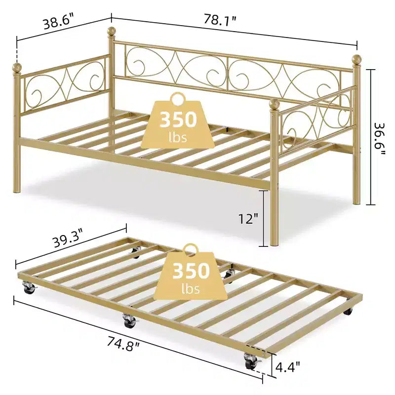 Heavy Duty Twin Size Metal Bed Frame with Headboard, Steel Slat Platform Bedframe, Space-Saving Design for Bedroom, Guest Room and Living Room