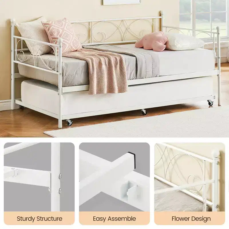 Heavy Duty Twin Size Metal Bed Frame with Headboard, Steel Slat Platform Bedframe, Space-Saving Design for Bedroom, Guest Room and Living Room