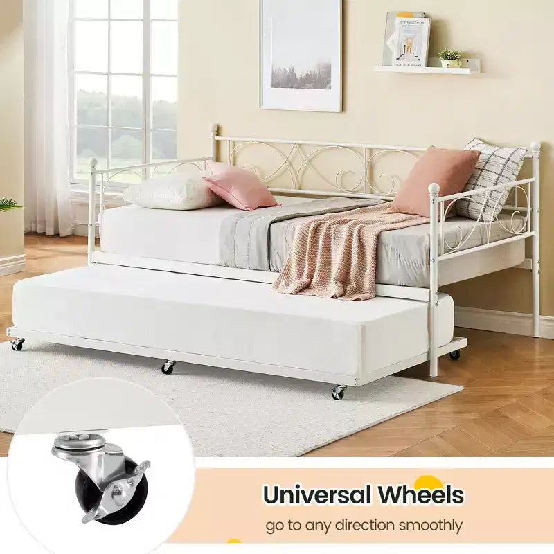 Heavy Duty Twin Size Metal Bed Frame with Headboard, Steel Slat Platform Bedframe, Space-Saving Design for Bedroom, Guest Room and Living Room