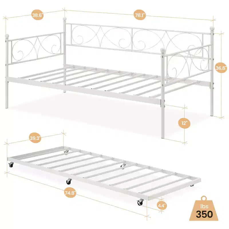 Heavy Duty Twin Size Metal Bed Frame with Headboard, Steel Slat Platform Bedframe, Space-Saving Design for Bedroom, Guest Room and Living Room