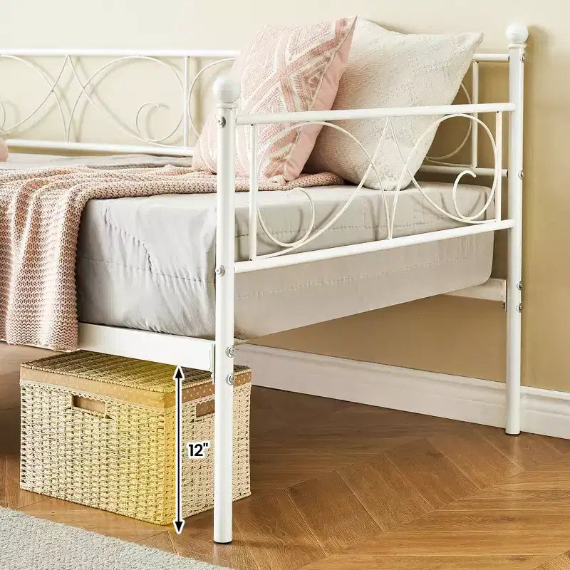 Heavy Duty Twin Size Metal Bed Frame with Headboard, Steel Slat Platform Bedframe, Space-Saving Design for Bedroom, Guest Room and Living Room